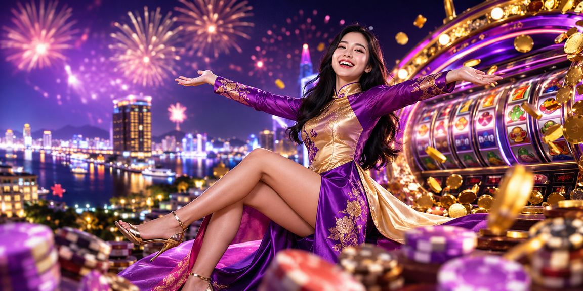 Người chơi trong trang phục áo dài trải nghiệm slot game tại Nha Trang